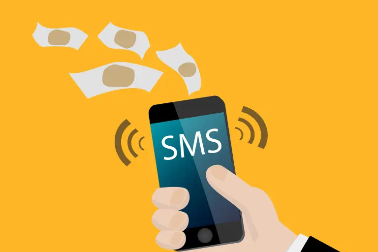 Image of SMS logo shows Account balance check via SMS 