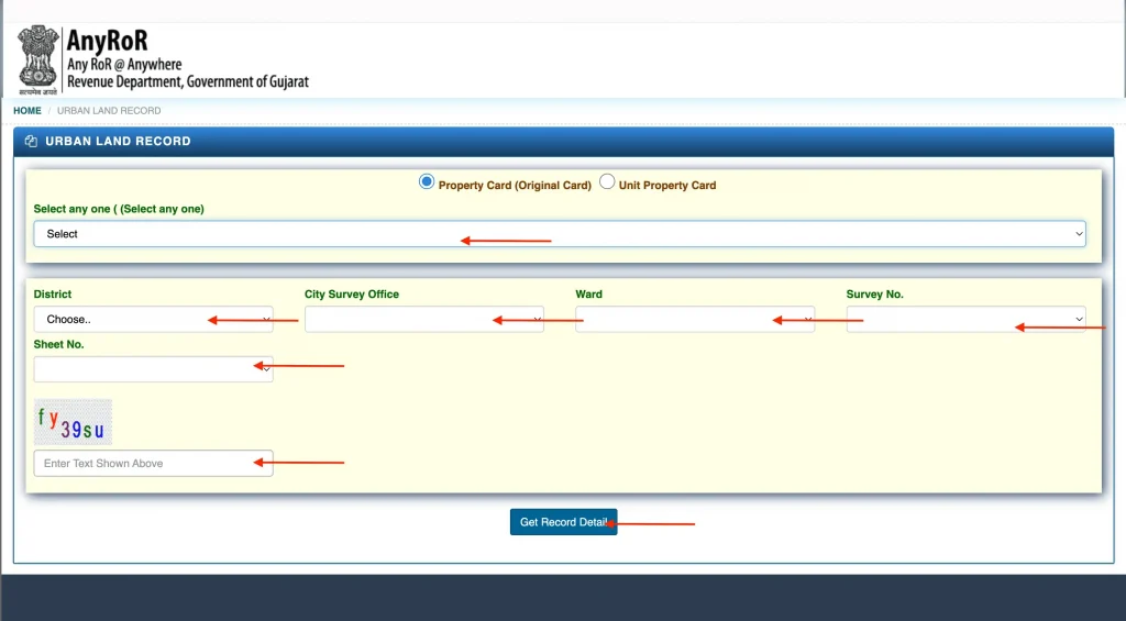Select District, Taluka, Ward, or Block by Property Location Indian government registration page displaying input fields for user details and a submit option Select District, Taluka, Ward, or Block by Property Location